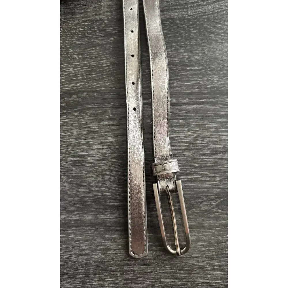 Womens Metallic Silver Grey Silver Tone Hardware Slim Belt‎ L